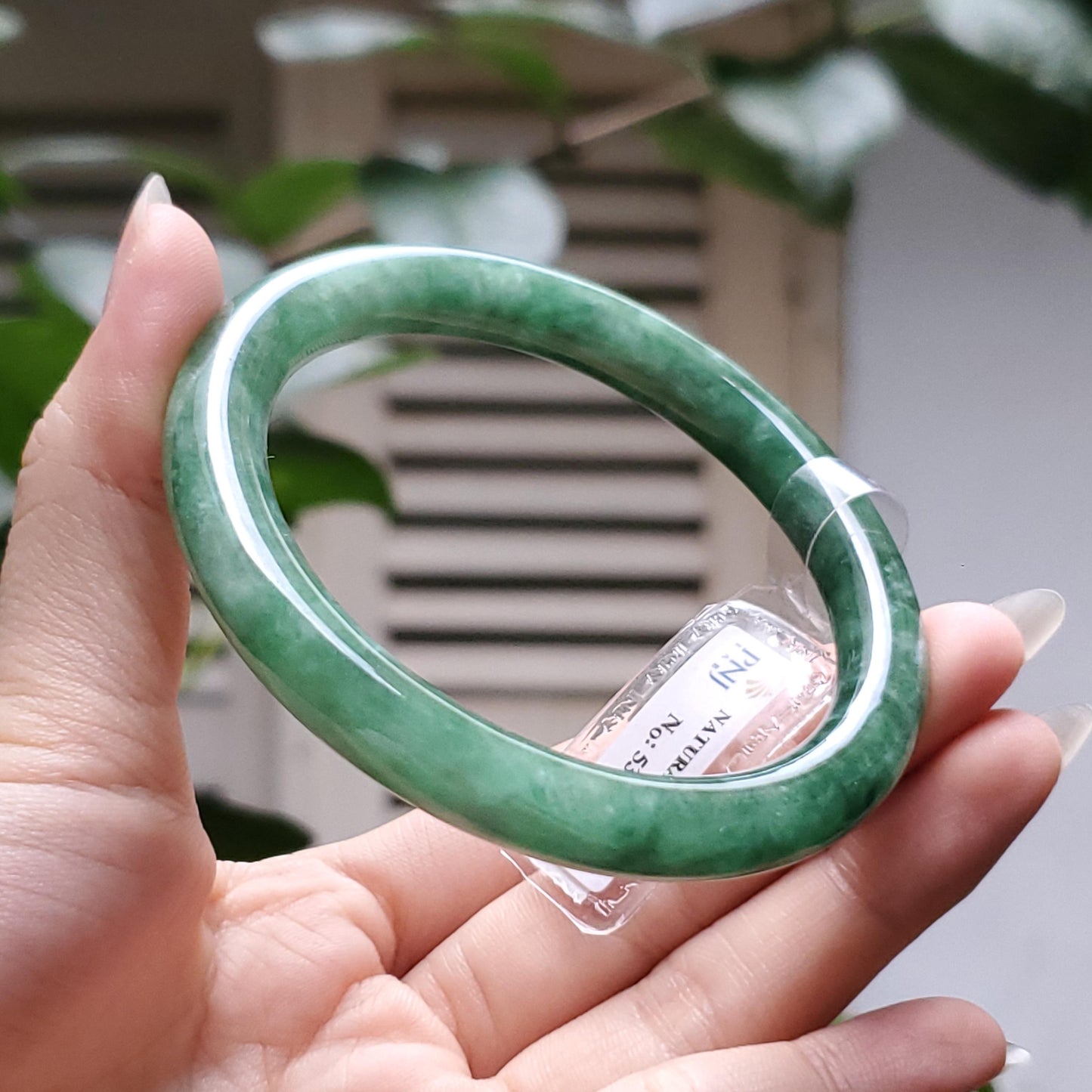 Yingmart  56mm PNJ Certified Natural Color Medium Green, Grey White Natural Jadeite Jade Bangle Bracelet, Real Gemstone, Gift for Her Mom