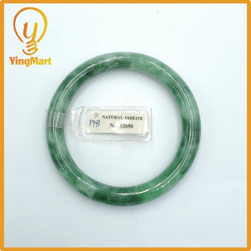 Yingmart  56mm PNJ Certified Natural Color Dark Green, Grey White Natural Jadeite Jade Bangle Bracelet, Real Gemstone, Gift for Her Mom