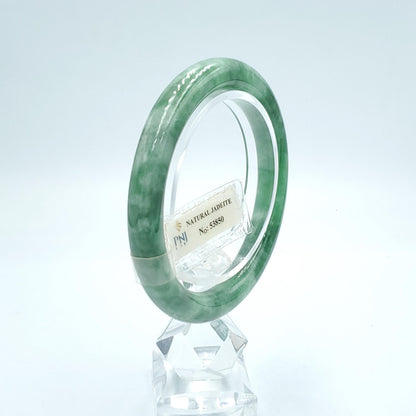Yingmart  56mm PNJ Certified Natural Color Dark Green, Grey White Natural Jadeite Jade Bangle Bracelet, Real Gemstone, Gift for Her Mom