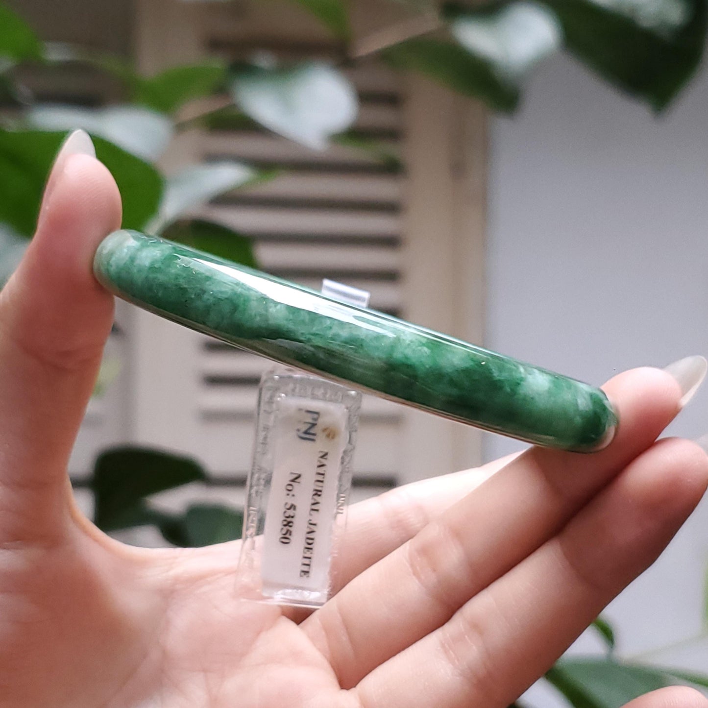 Yingmart  56mm PNJ Certified Natural Color Dark Green, Grey White Natural Jadeite Jade Bangle Bracelet, Real Gemstone, Gift for Her Mom