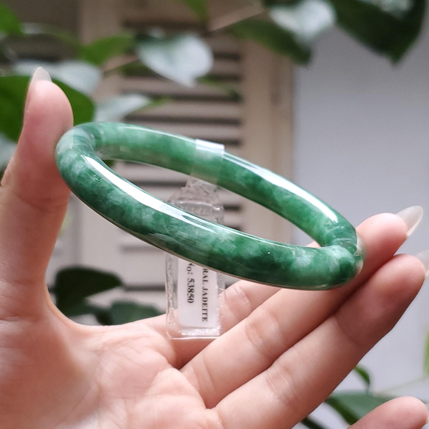 Yingmart  56mm PNJ Certified Natural Color Dark Green, Grey White Natural Jadeite Jade Bangle Bracelet, Real Gemstone, Gift for Her Mom