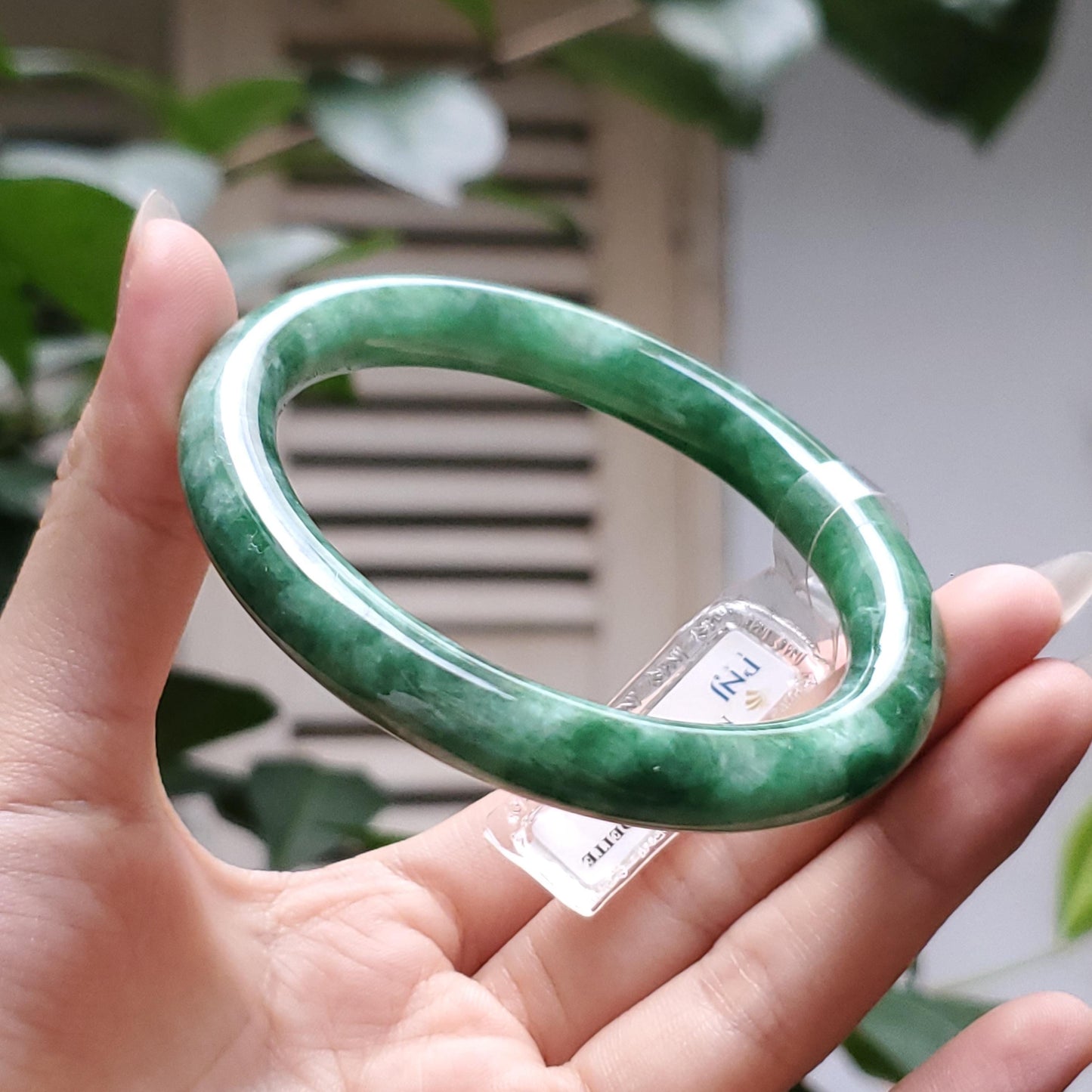 Yingmart  56mm PNJ Certified Natural Color Dark Green, Grey White Natural Jadeite Jade Bangle Bracelet, Real Gemstone, Gift for Her Mom