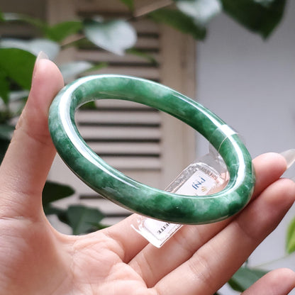 Yingmart  56mm PNJ Certified Natural Color Dark Green, Grey White Natural Jadeite Jade Bangle Bracelet, Real Gemstone, Gift for Her Mom