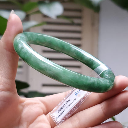 Yingmart  56mm PNJ Certified Natural Color Greyish Green Natural Jadeite Jade Bangle Bracelet, Real Gemstone, Gift for Her Mom Grandma