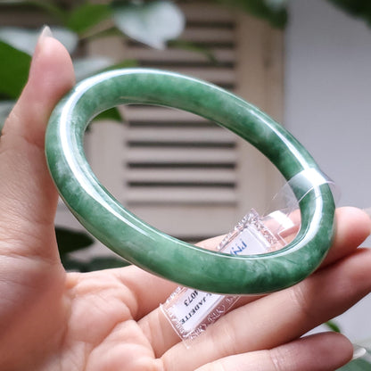 Yingmart  56mm PNJ Certified Natural Color Greyish Green Natural Jadeite Jade Bangle Bracelet, Real Gemstone, Gift for Her Mom Grandma