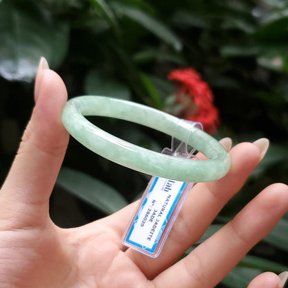 Yingmart  47mm PNJ Certified Natural Color Grey White Natural Jadeite Jade Bangle Bracelet, Real Gemstone, Gift for Her Mom Grandma Sister