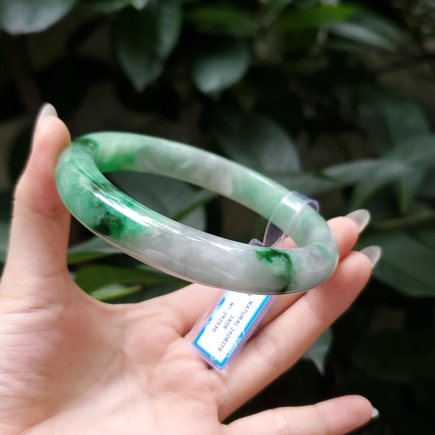 Yingmart 66mm PNJ Certified Natural Color Grey White Natural Jadeite Jade Bangle Bracelet, Real Gemstone, Gift for Her Mom Grandma Sister