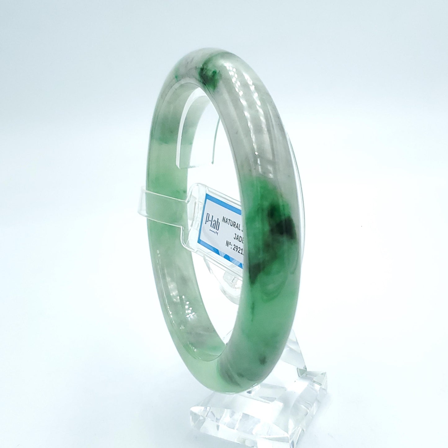 Yingmart 66mm PNJ Certified Natural Color Grey White Natural Jadeite Jade Bangle Bracelet, Real Gemstone, Gift for Her Mom Grandma Sister