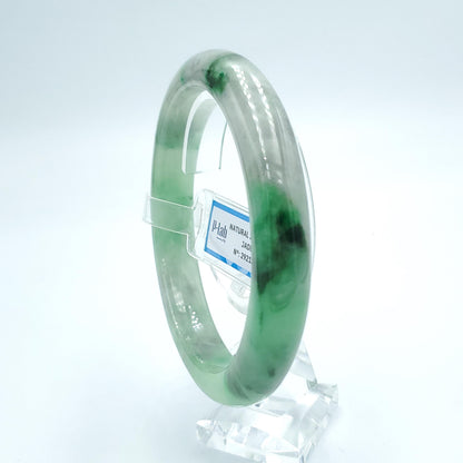 Yingmart 66mm PNJ Certified Natural Color Grey White Natural Jadeite Jade Bangle Bracelet, Real Gemstone, Gift for Her Mom Grandma Sister