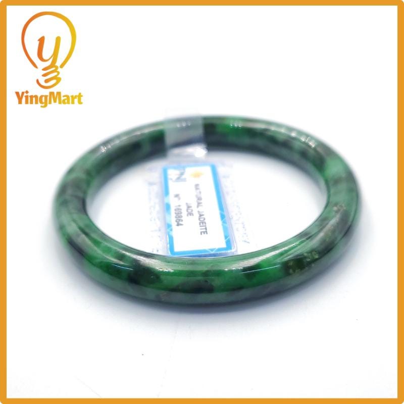 Yingmart  56mm PNJ Certified Natural Color Light To Medium Green, Black Brown Spots Natural Jadeite Jade Bangle Bracelet, Real Gemstone