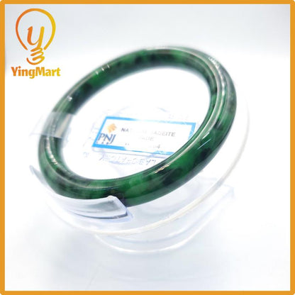 Yingmart  56mm PNJ Certified Natural Color Light To Medium Green, Black Brown Spots Natural Jadeite Jade Bangle Bracelet, Real Gemstone