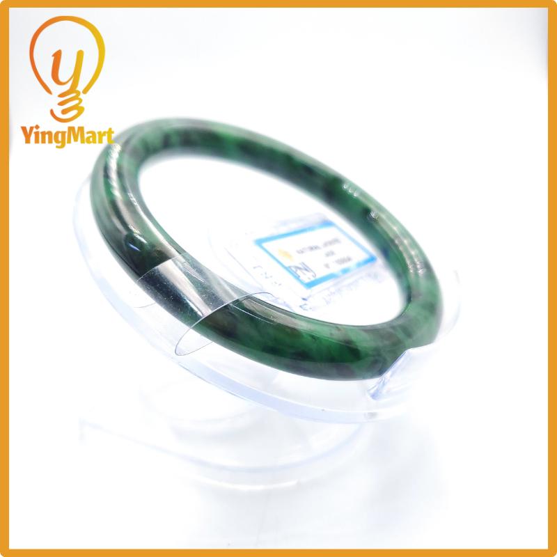 Yingmart  56mm PNJ Certified Natural Color Light To Medium Green, Black Brown Spots Natural Jadeite Jade Bangle Bracelet, Real Gemstone