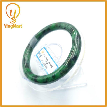 Yingmart  56mm PNJ Certified Natural Color Light To Medium Green, Black Brown Spots Natural Jadeite Jade Bangle Bracelet, Real Gemstone