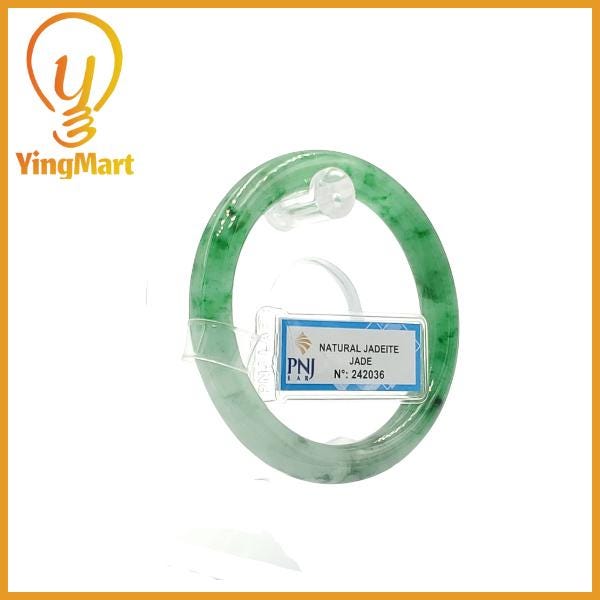 Yingmart  51mm PNJ Certified Natural Color Grey White Natural Jadeite Jade Bangle Bracelet, Real Gemstone, Gift for Her Mom Grandma Sister