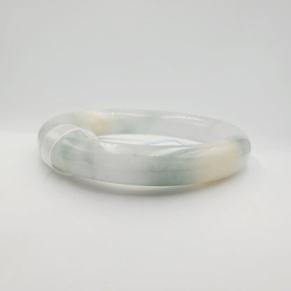 Yingmart  57mm PNJ Certified Natural Color Grey White Natural Jadeite Jade Bangle Bracelet, Real Gemstone, Gift for Her Mom Grandma