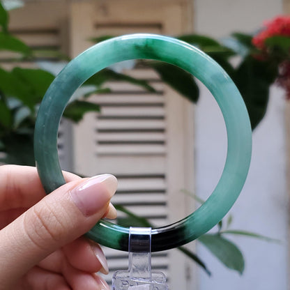 Yingmart  60mm PNJ Certified Natural Color Grey White Natural Jadeite Jade Bangle Bracelet, Real Gemstone, Gift for Her Mom Sister Grandma
