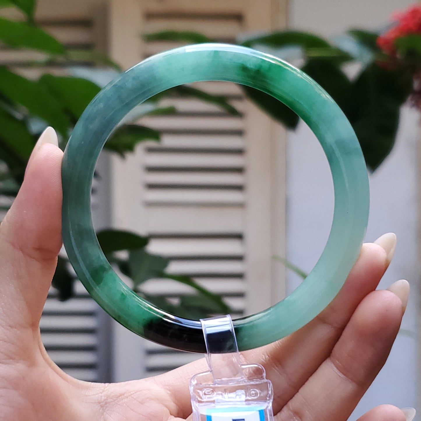 Yingmart  60mm PNJ Certified Natural Color Grey White Natural Jadeite Jade Bangle Bracelet, Real Gemstone, Gift for Her Mom Sister Grandma