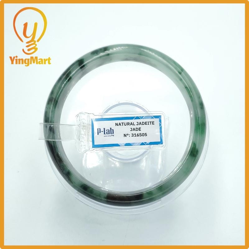 Yingmart 63mm PNJ Certified Natural Color Grey White Natural Jadeite Jade Bangle Bracelet, Real Gemstone, Gift for Her Mom Sister Grandma