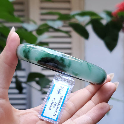 Yingmart 63mm PNJ Certified Natural Color Grey White Natural Jadeite Jade Bangle Bracelet, Real Gemstone, Gift for Her Mom Sister Grandma