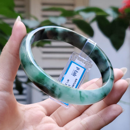Yingmart 63mm PNJ Certified Natural Color Grey White Natural Jadeite Jade Bangle Bracelet, Real Gemstone, Gift for Her Mom Sister Grandma