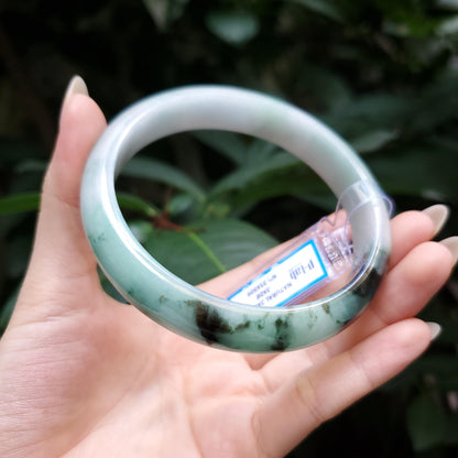Yingmart  65mm PNJ Certified Natural Color Grey White, Brown Natural Jadeite Jade Bangle Bracelet, Real Gemstone, Gift for Her Mom