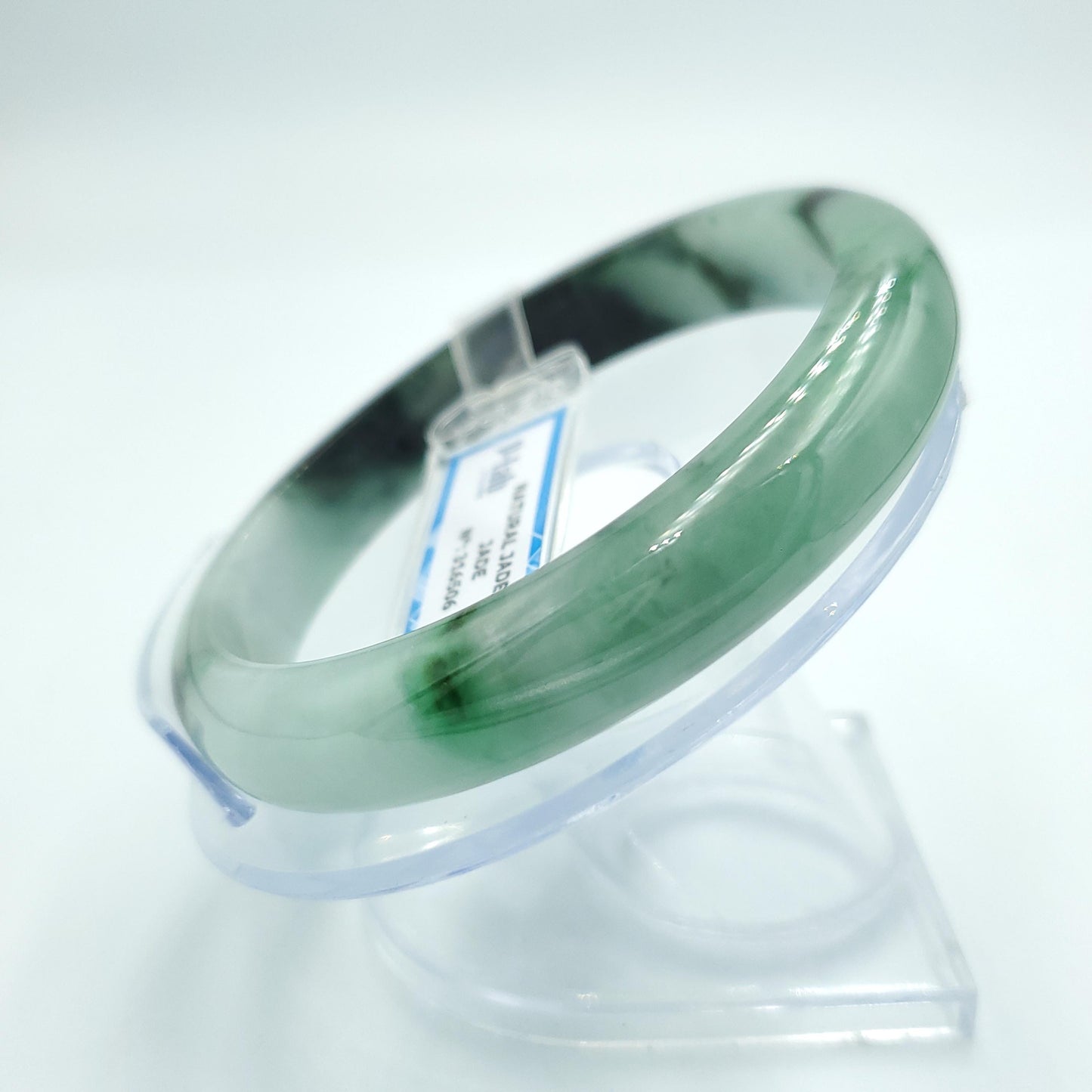Yingmart 63mm PNJ Certified Natural Color Grey White Natural Jadeite Jade Bangle Bracelet, Real Gemstone, Gift for Her Mom Sister Grandma