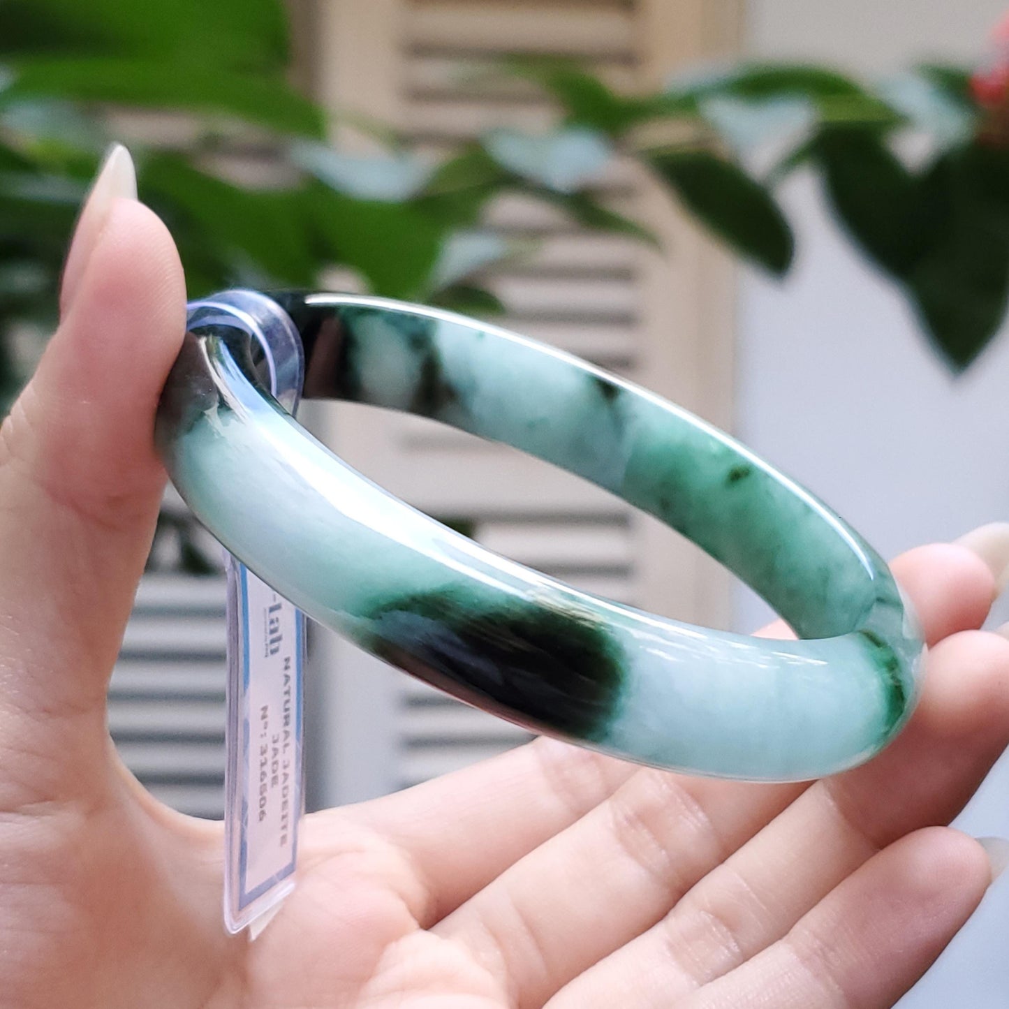 Yingmart 63mm PNJ Certified Natural Color Grey White Natural Jadeite Jade Bangle Bracelet, Real Gemstone, Gift for Her Mom Sister Grandma
