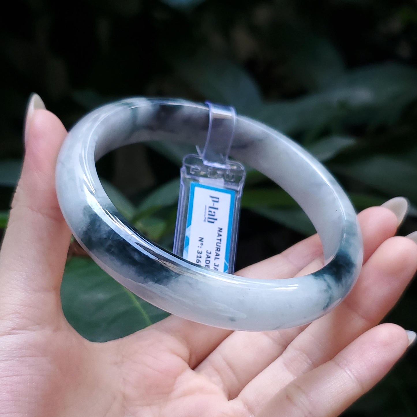 Yingmart  65mm PNJ Certified Natural Color Grey White, Brown Natural Jadeite Jade Bangle Bracelet, Real Gemstone, Gift for Her Mom