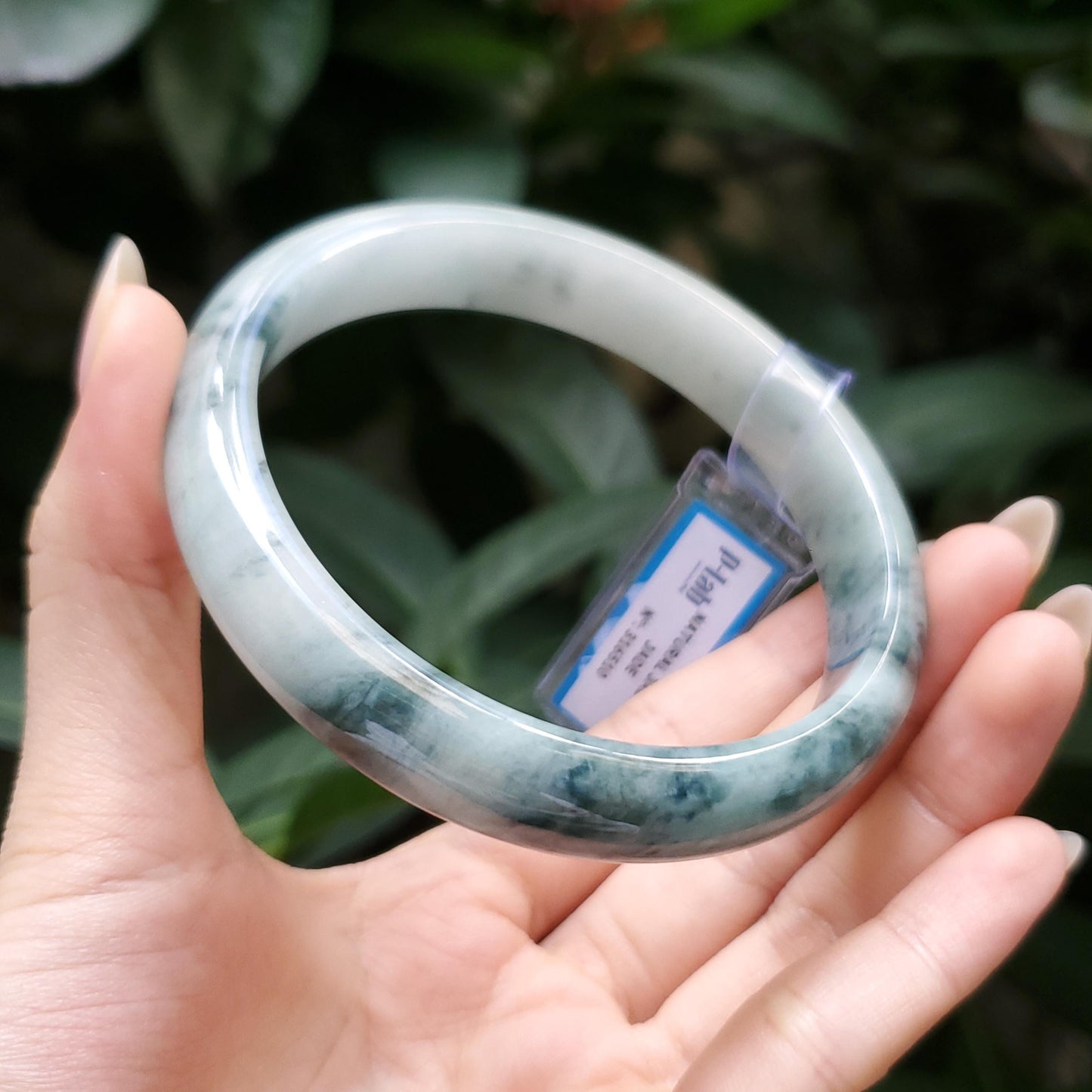 Yingmart  65mm PNJ Certified Natural Color Grey White Natural Jadeite Jade Bangle Bracelet, Real Gemstone, Gift for Her Mom Grandma