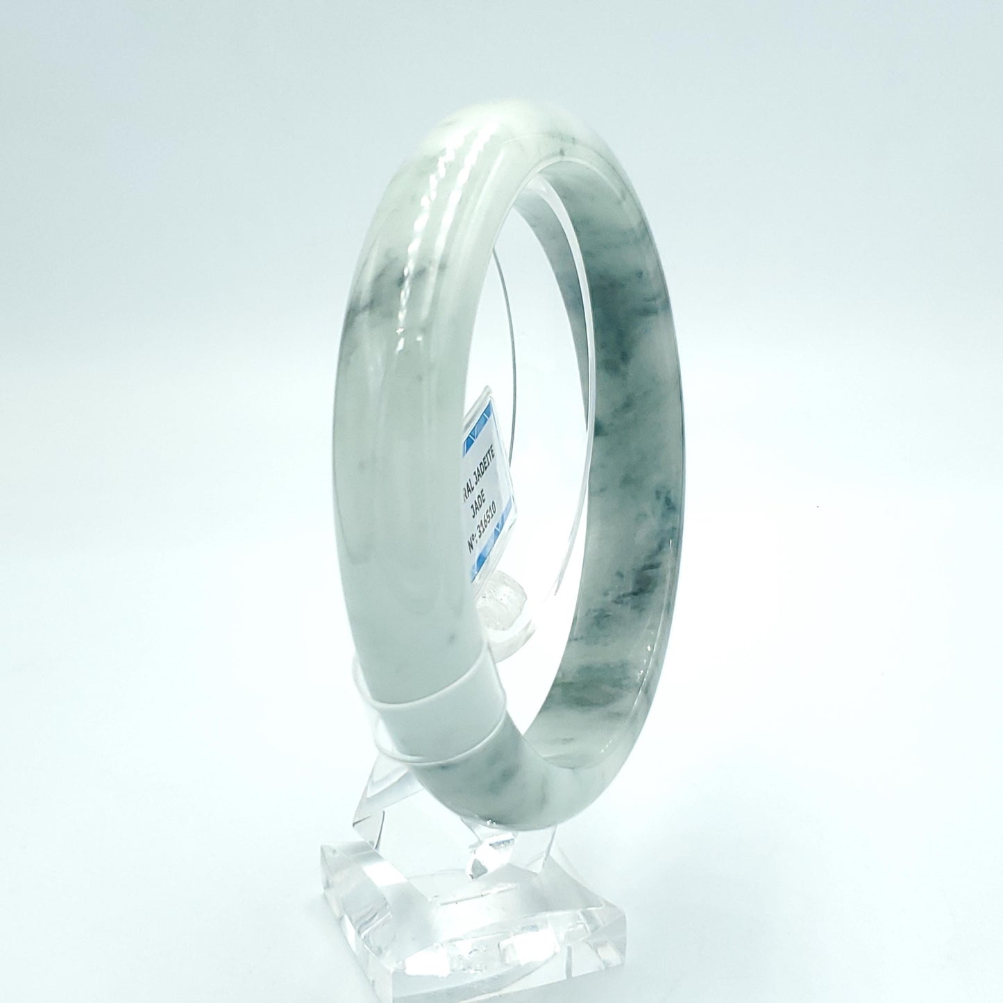 Yingmart  65mm PNJ Certified Natural Color Grey White Natural Jadeite Jade Bangle Bracelet, Real Gemstone, Gift for Her Mom Grandma