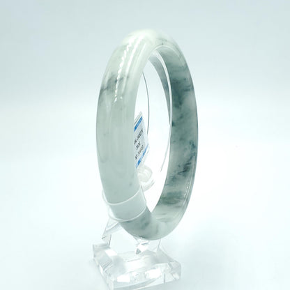 Yingmart  65mm PNJ Certified Natural Color Grey White Natural Jadeite Jade Bangle Bracelet, Real Gemstone, Gift for Her Mom Grandma