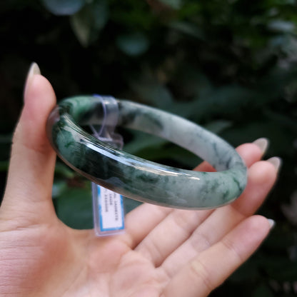Yingmart 63mm PNJ Certified Natural Color Grey White Natural Jadeite Jade Bangle Bracelet, Real Gemstone, Gift for Her Mom Sister Grandma