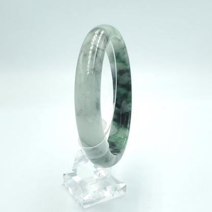 Yingmart 63mm PNJ Certified Natural Color Grey White Natural Jadeite Jade Bangle Bracelet, Real Gemstone, Gift for Her Mom Sister Grandma