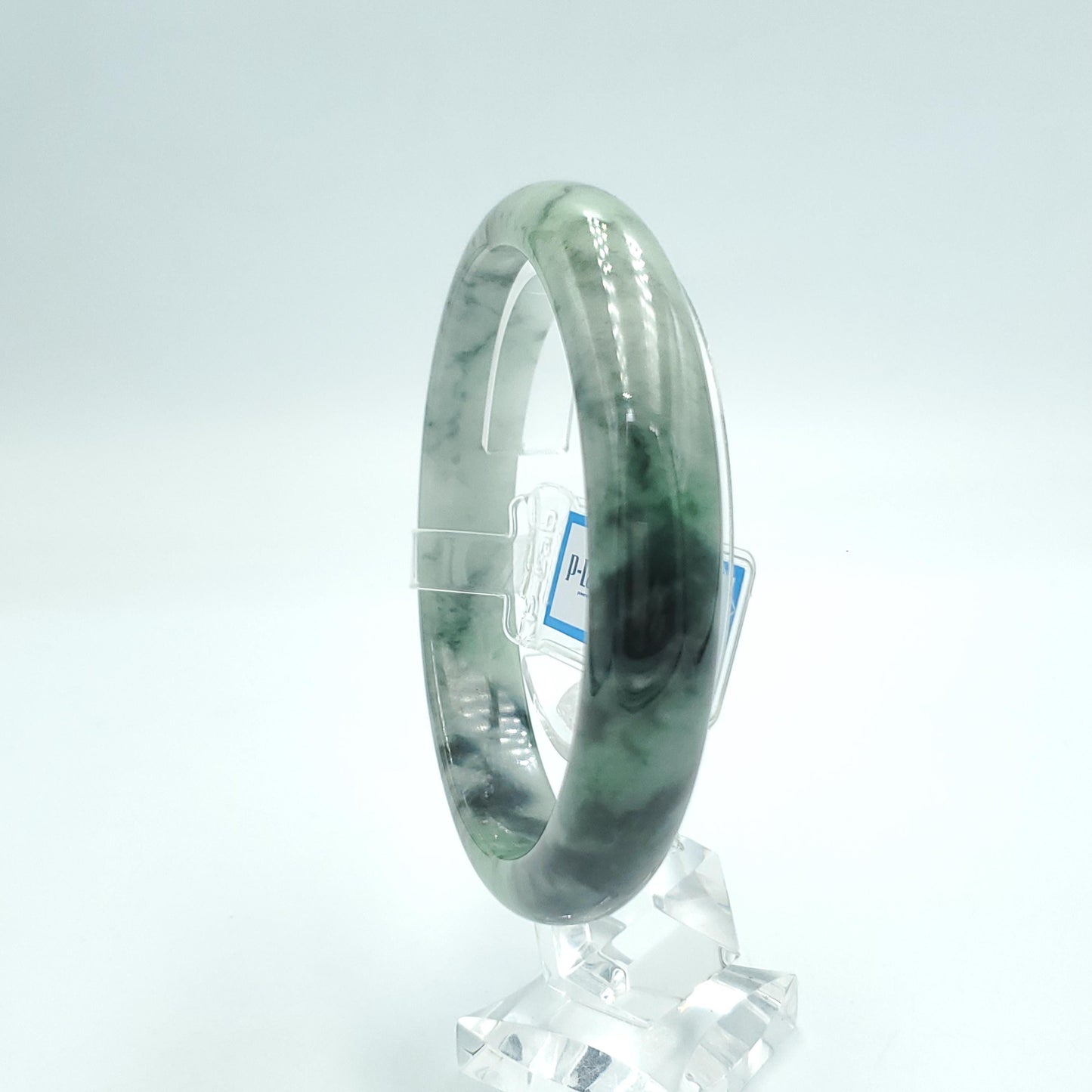 Yingmart 63mm PNJ Certified Natural Color Grey White Natural Jadeite Jade Bangle Bracelet, Real Gemstone, Gift for Her Mom Sister Grandma