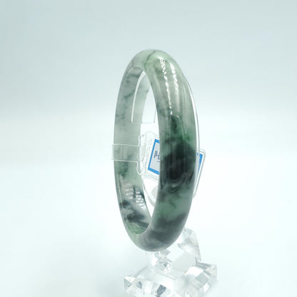 Yingmart 63mm PNJ Certified Natural Color Grey White Natural Jadeite Jade Bangle Bracelet, Real Gemstone, Gift for Her Mom Sister Grandma
