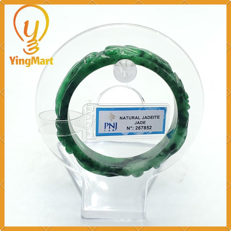 Yingmart  50mm PNJ Certified Natural Color Grey White Natural Jadeite Jade Bangle Bracelet, Real Gemstone, Gift for Her Mom Sister Grandma