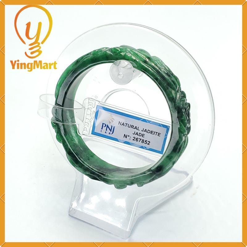 Yingmart  50mm PNJ Certified Natural Color Grey White Natural Jadeite Jade Bangle Bracelet, Real Gemstone, Gift for Her Mom Sister Grandma