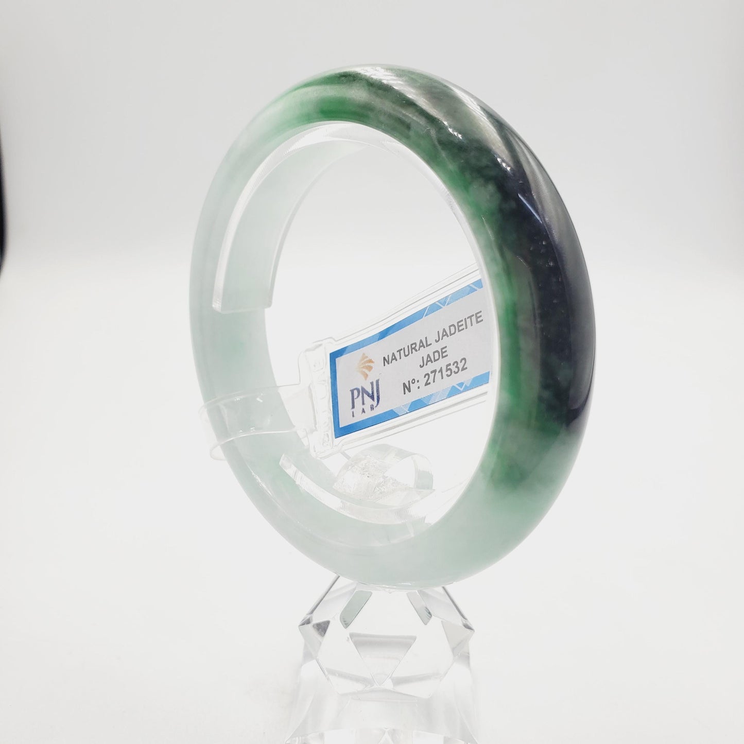 Yingmart  55mm PNJ Certified Natural Color Grey White Natural Jadeite Jade Bangle Bracelet, Real Gemstone, Gift for Her Mom Grandma