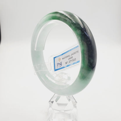 Yingmart  55mm PNJ Certified Natural Color Grey White Natural Jadeite Jade Bangle Bracelet, Real Gemstone, Gift for Her Mom Grandma