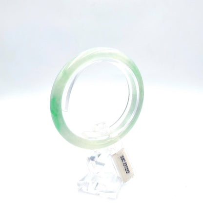 Yingmart  55mm SJC Certified Natural Color Greyish Very Slightly Green Natural Jadeite Jade Bangle Bracelet, Real Gemstone, Gift for Her Mom