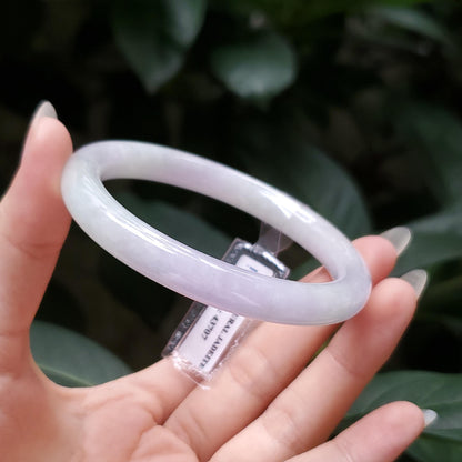 Yingmart  54mm PNJ Certified Natural Color Greenish Grey White Natural Jadeite Jade Bangle Bracelet, Real Gemstone, Gift for Her Mom Sister