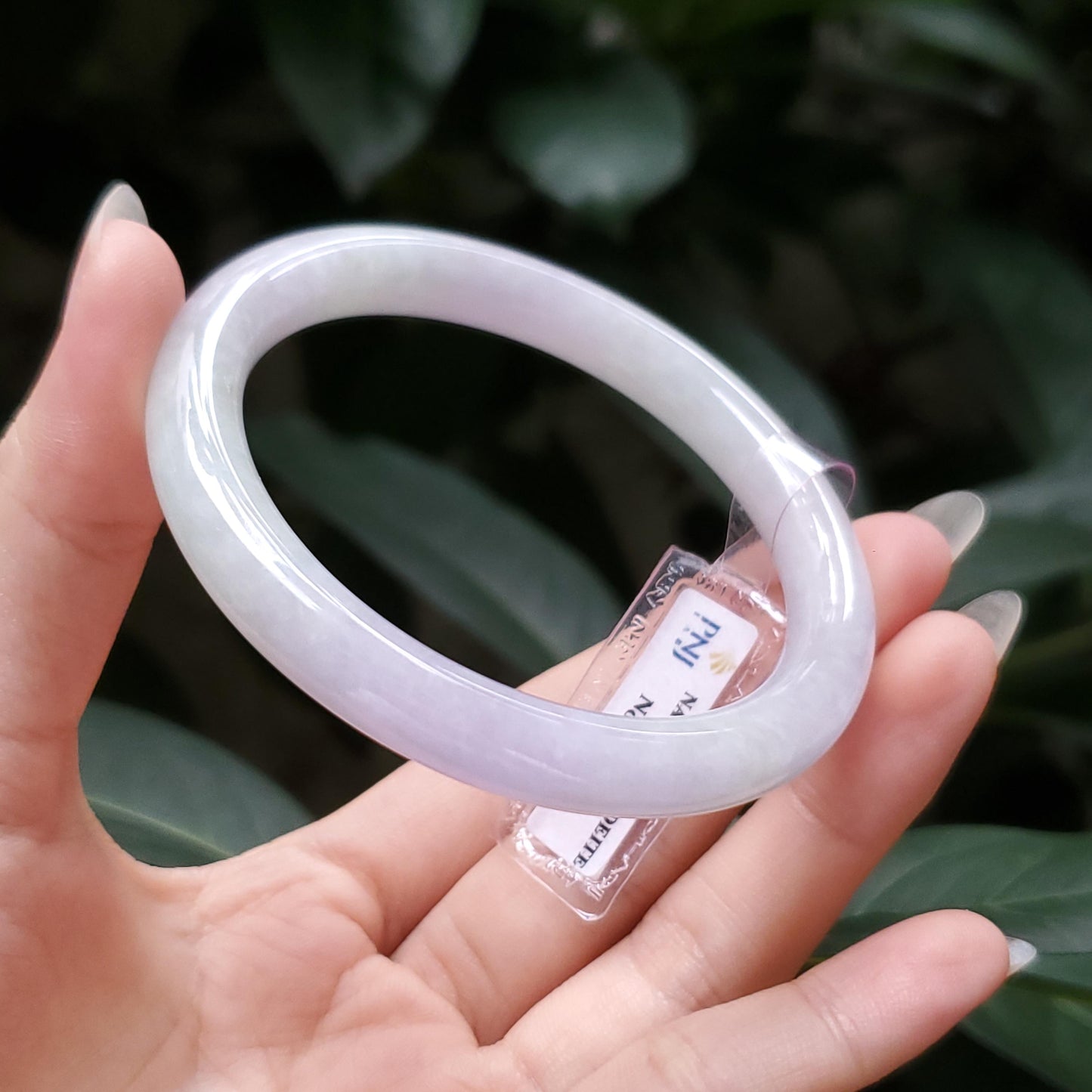 Yingmart  54mm PNJ Certified Natural Color Greenish Grey White Natural Jadeite Jade Bangle Bracelet, Real Gemstone, Gift for Her Mom Sister