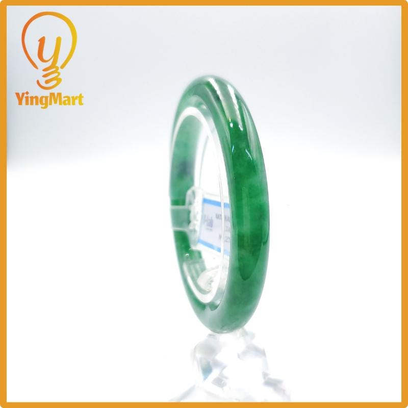 Yingmart 53mm PNJ274586 Certified Natural Color Grey White Natural Jadeite Jade Bangle Bracelet, Real Gemstone, Gift for Mom Grandma Sister