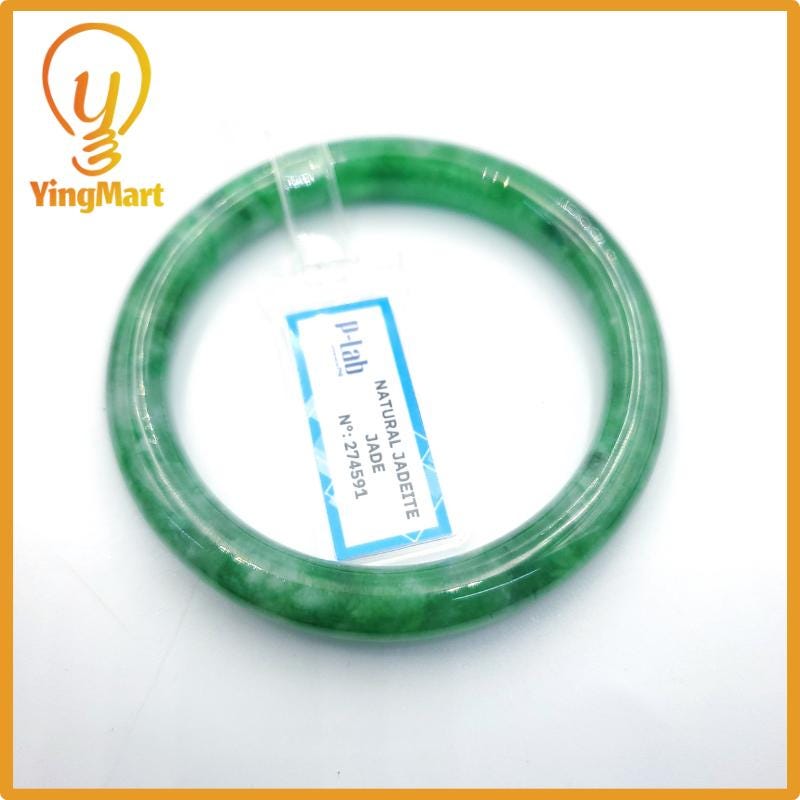 Yingmart 54mm PNJ274591 Certified Natural Color Grey White Natural Jadeite Jade Bangle Bracelet, Real Gemstone, Gift for Mom Grandma Sister