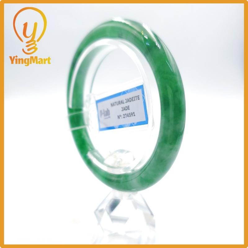 Yingmart 54mm PNJ274591 Certified Natural Color Grey White Natural Jadeite Jade Bangle Bracelet, Real Gemstone, Gift for Mom Grandma Sister