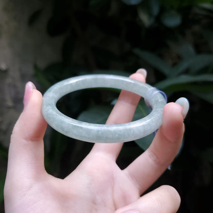 Yingmart  57mm PNJ Certified Natural Color Grey White Natural Jadeite Jade Bangle Bracelet, Real Gemstone, Gift for Her Mom Grandma Sister