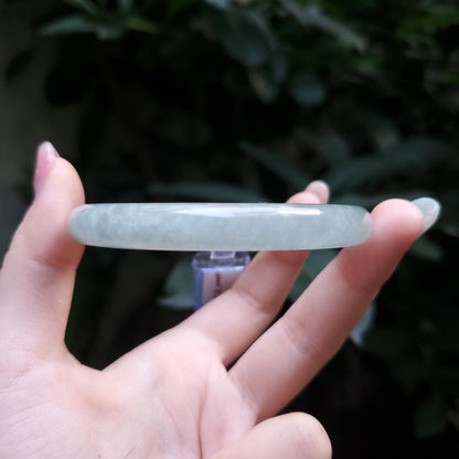 Yingmart  57mm PNJ Certified Natural Color Grey White Natural Jadeite Jade Bangle Bracelet, Real Gemstone, Gift for Her Mom Grandma Sister