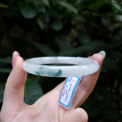 Yingmart 58mm PNJ Certified Natural Color Grey White Natural Jadeite Jade Bangle Bracelet, Real Gemstone, Gift for Her Mom Grandma Sister