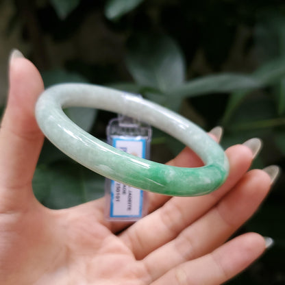Yingmart  55mm PNJ Certified Natural Color Grey White Natural Jadeite Jade Bangle Bracelet, Real Gemstone, Gift for Her Mom Grandma Sister