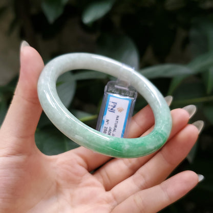 Yingmart  55mm PNJ Certified Natural Color Grey White Natural Jadeite Jade Bangle Bracelet, Real Gemstone, Gift for Her Mom Grandma Sister